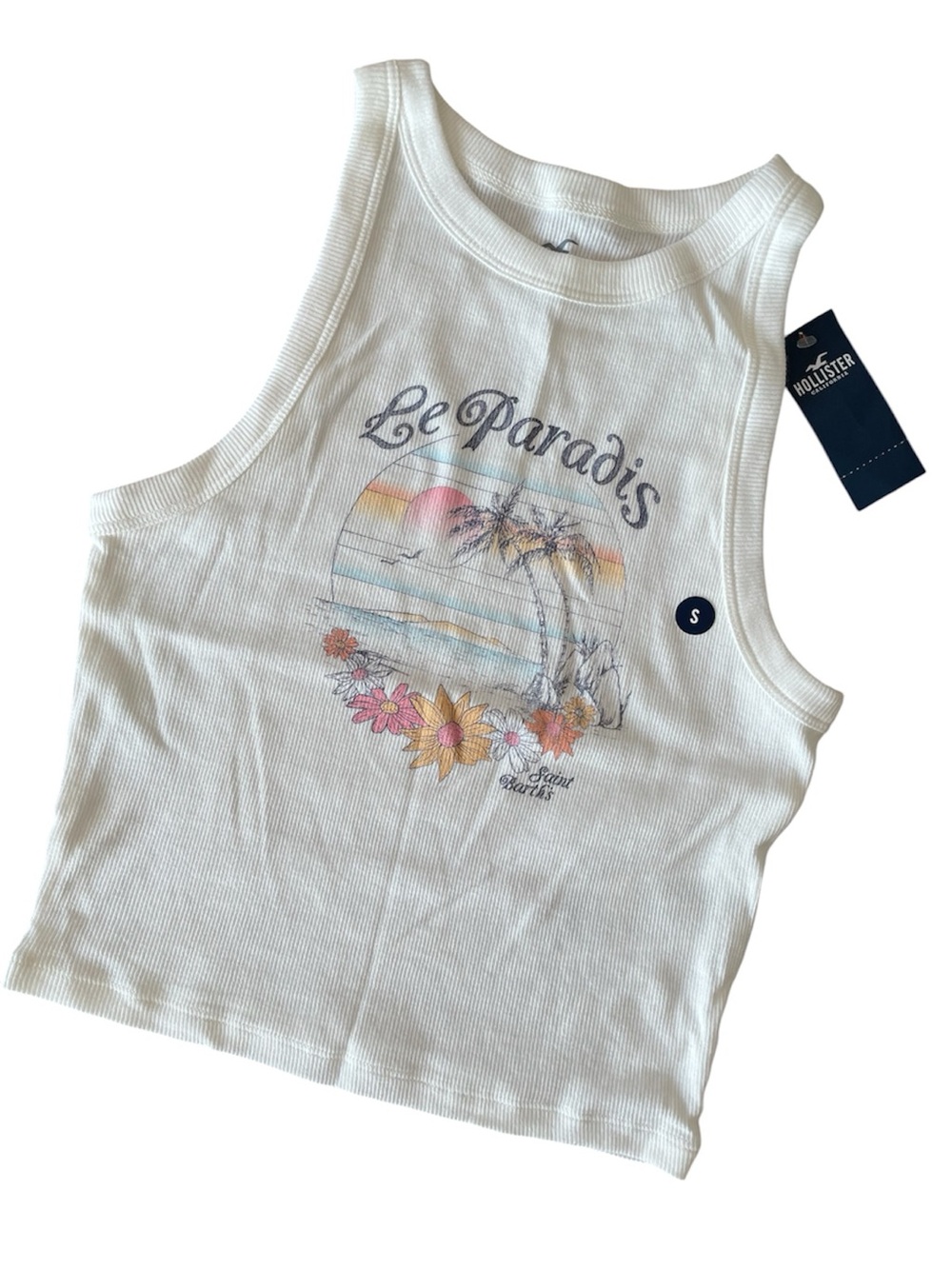 Hollister White Ribbed Graphic Tank
